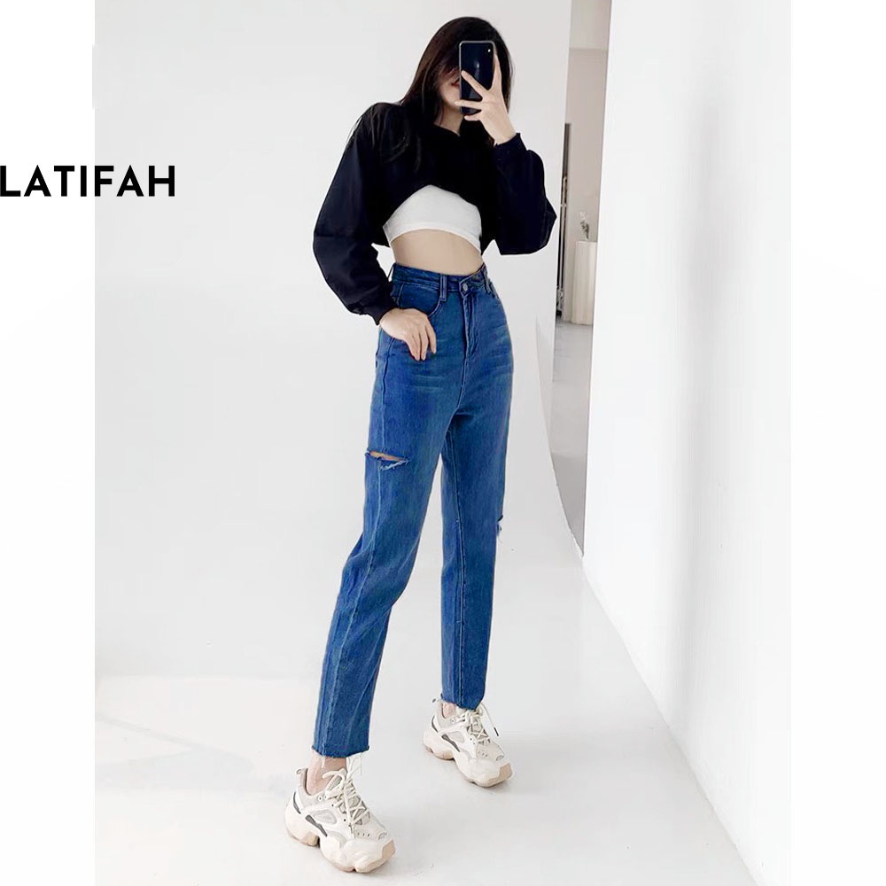 Quần baggy jean LATIFAH ống nhỏ rách tua lai QD247 phong cách hàn quốc trẻ trung năng động spe