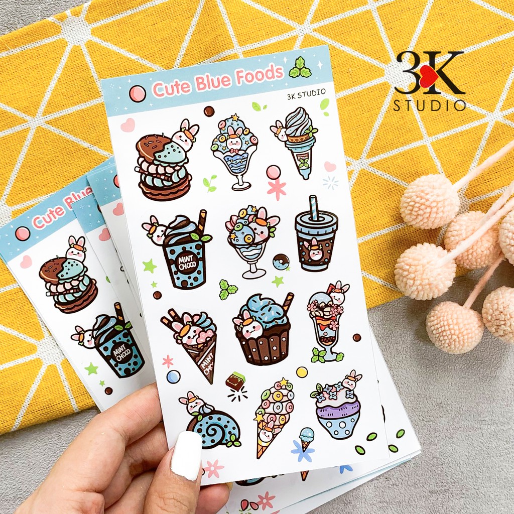 SET 12 STICKER - CUTE BLUE FOODS - STICKER DÁN TRANG TRÍ SỔ TAY ...