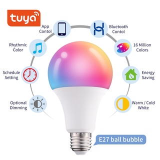 Tuya Home RGB 10w E27 LED Bóng đèn nghệ thuật Bluetooth thông minh Bóng đèn thông minh đầy màu sắc RGBWCW có thể điều chỉnh độ sáng 85-265V Đèn LED gia đình thông minh