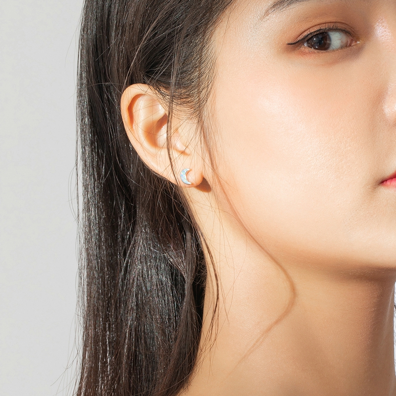 Bamoer Bông Tai bạc 925 Hình Mặt Trăng Và Ngôi Sao Đính Đá opal sce875