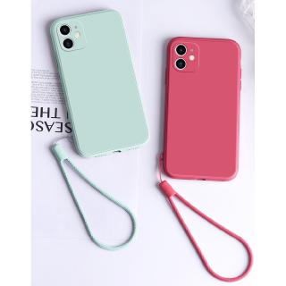 Ốp điện thoại dẻo chống sốc màu trơn kèm dây đeo tay cho iPhone 6 6S 7 8 Plus X XS MAX XR