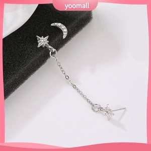 Set 2 Khuyên Tai 3 Lỗ Hình Mặt trăng Ngôi Sao Thời Trang Cá Tính Cho Nữ