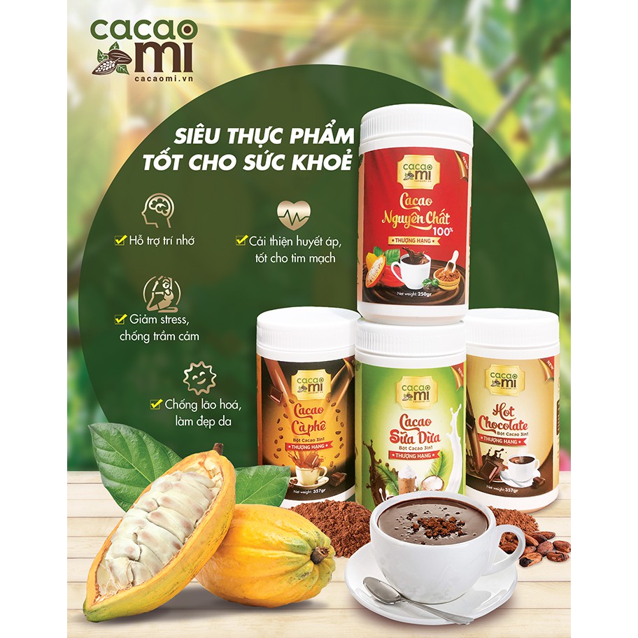 Ảnh Bột cacao nguyên chất không đường CACAOMI chuyên làm bánh, pha trà sữa sô cô la hộp thượng hạng 250g 3