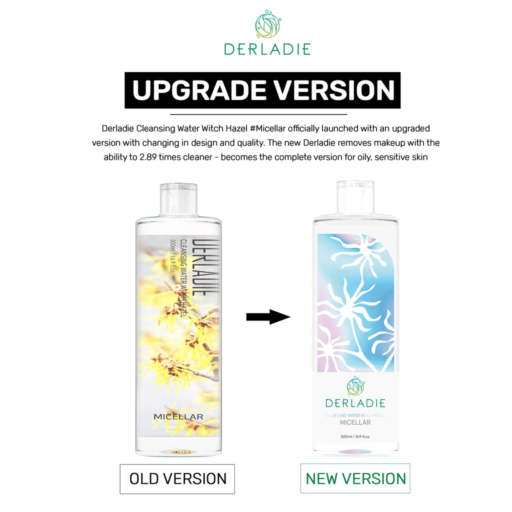 Ảnh Bộ đôi làm sạch, cấp ẩm Nước tẩy trang Derladie 500ml, Toner Natural Witch Hazel 500ml 3