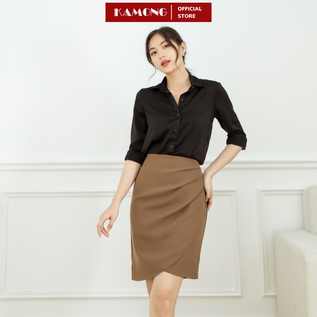 Ảnh Chân váy xếp ly tà chéo KAMONG phong cách công sở CV006 2