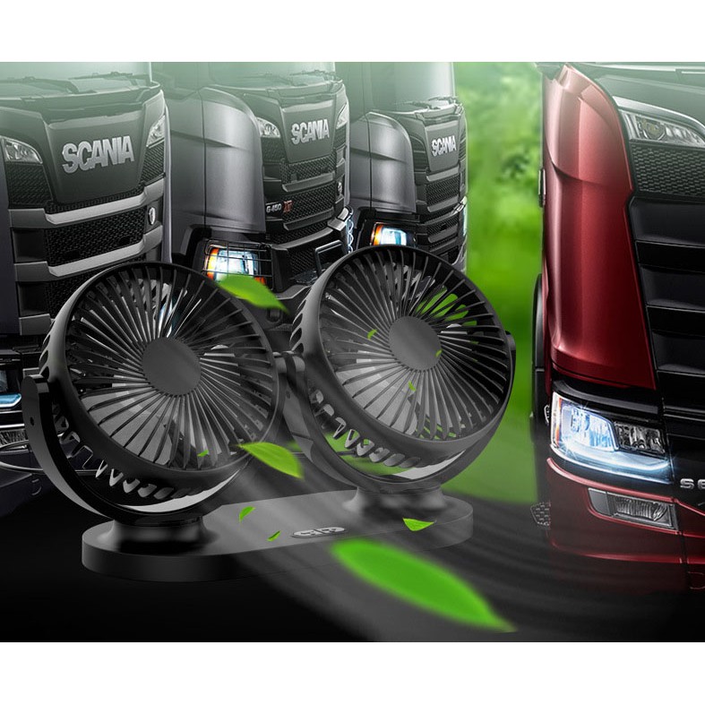 Máy làm mát ô tô, quạt ô tô, quạt điện máy đôi mini xoay 360  độ, quạt đôi chạy điện usb dùng nguồn điện 12V hoặc 24V