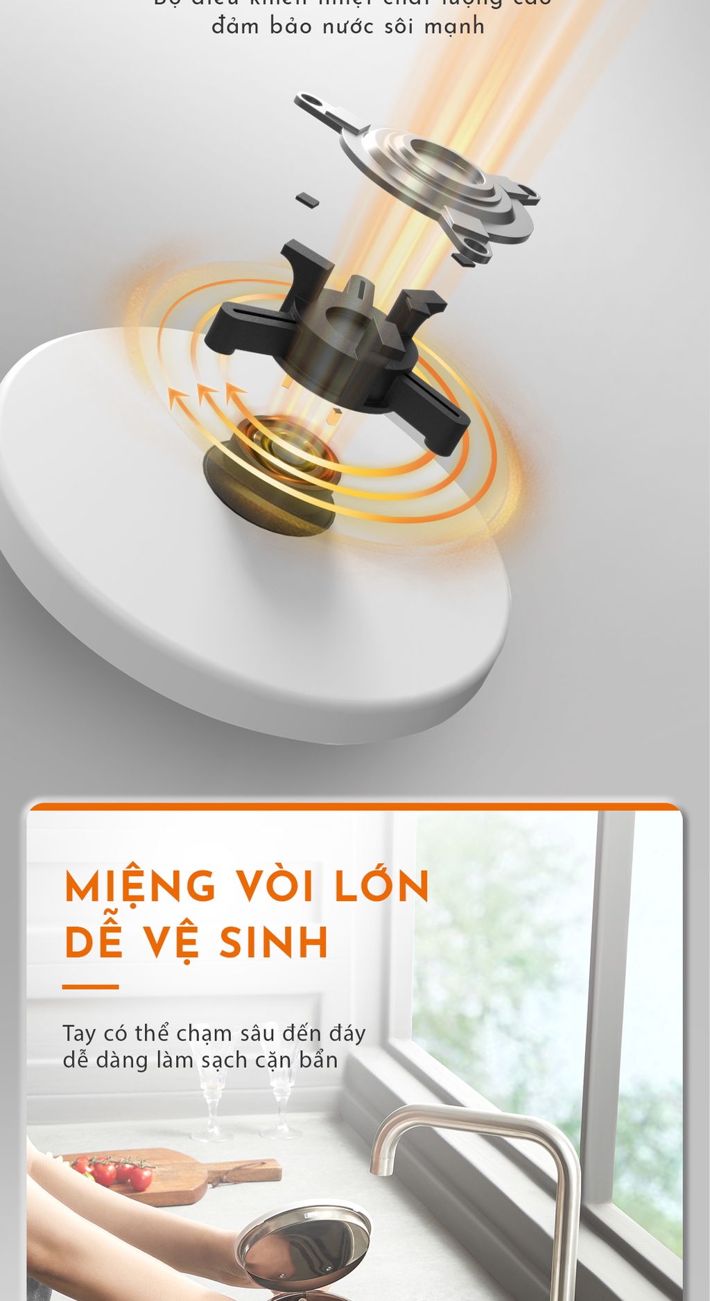 Mô tả Bình đun siêu tốc Gaabor EK20M-WH02A dung tích lớn 2L công suất 1500W chất liệu inox sôi nhanh dễ vệ sinh - 3