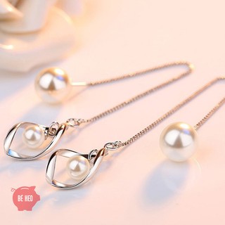 Bông tai dài 2 ngọc nhân tạo lượn sóng BHBT118