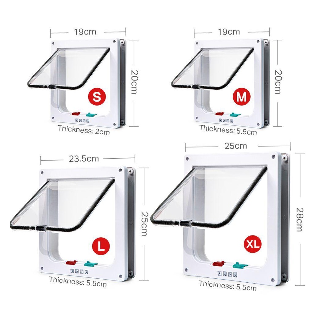 JSJJING Cửa Mèo Chống Thời Tiết Lắp Đặt Dễ Dàng Với Khóa An Ninh 4 Cách Vào Ra Chất Liệu ABS 4 Kích Cỡ Đồ Dùng Cho Thú Cưng