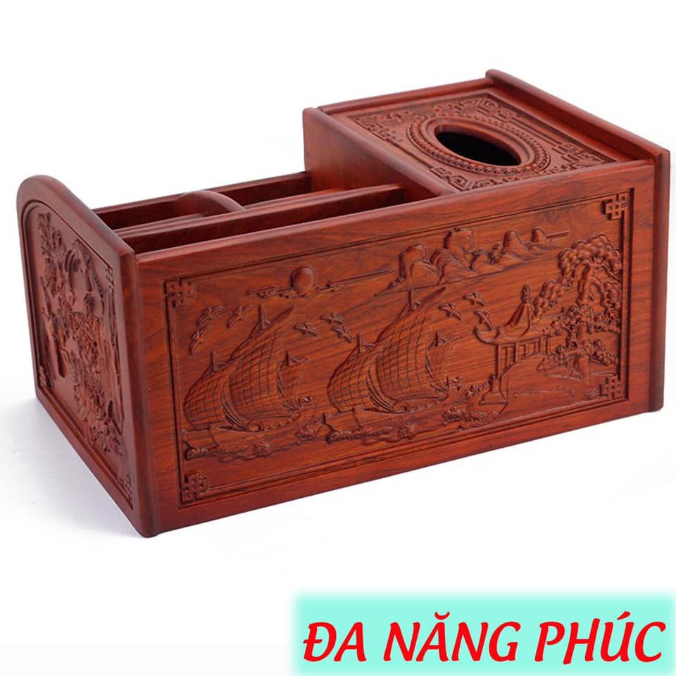 Hộp đựng giấy ăn trạm chữ phúc đục tứ diện sử dụng trong phòng làm việc phòng khách