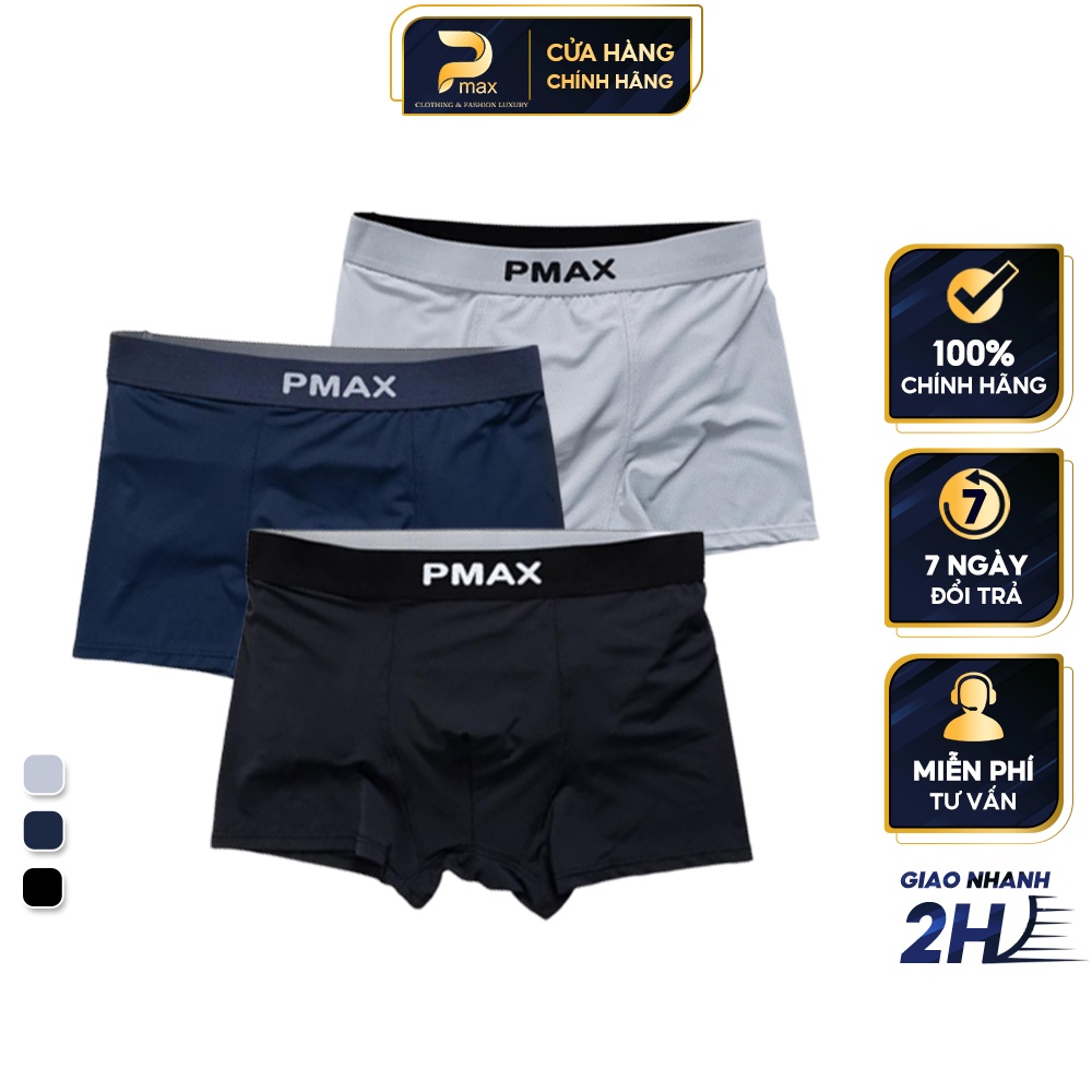 Combo 3 quần lót BOXER nam vải lụa lỗ kim Icy tự nhiên 100% thoáng khí co giãn cao cấp - PMAX