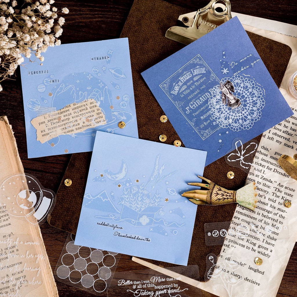 Sticker dán trang trí trong suốt gói 40 hình dán HD49-K68 DIY sổ tay bullet journal album lưu niệm nhật ký