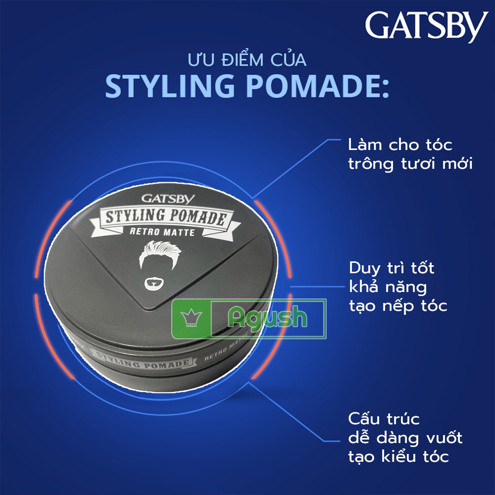 Sáp vuốt tóc nam thơm tạo kiểu cứng giữ nếp lâu chính hãng Gatsby Pomade Retro Matte hộp 75g không bóng bết rít giá rẻ