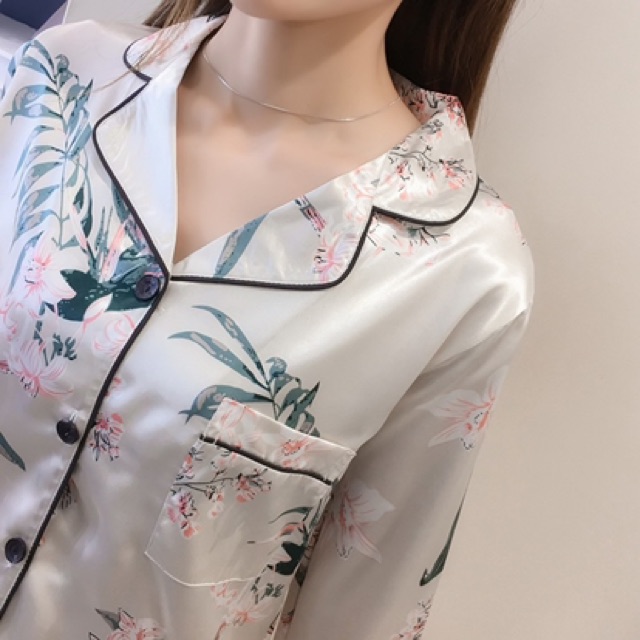 Sét bộ ngủ Pizama phi lụa tay dài nhiều họa tiết xinh