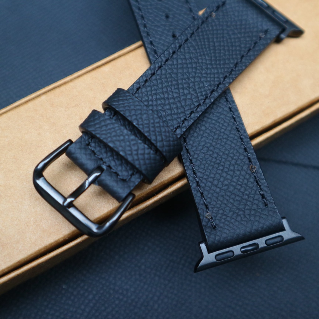 Dây đeo dành cho apple watch da epsom đen cao cấp, sang trọng cho nam, nữ. awp 101