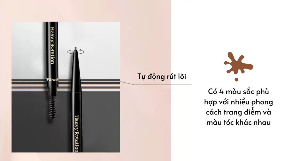 Mô tả Bút Chì Kẻ Lông Mày Kissme Lõi Chì Sáp Chống Trôi Màu Tự Nhiên Kissme Heavy Rotation Eyebrow Pencil 0.09g - 2