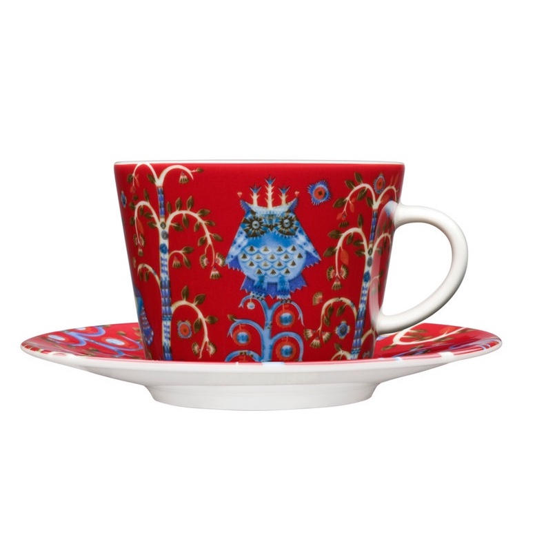 Ảnh Tách sứ uống trà Taika Iittala 200ml Phần Lan, họa tiết Bắc Âu đỏ 2