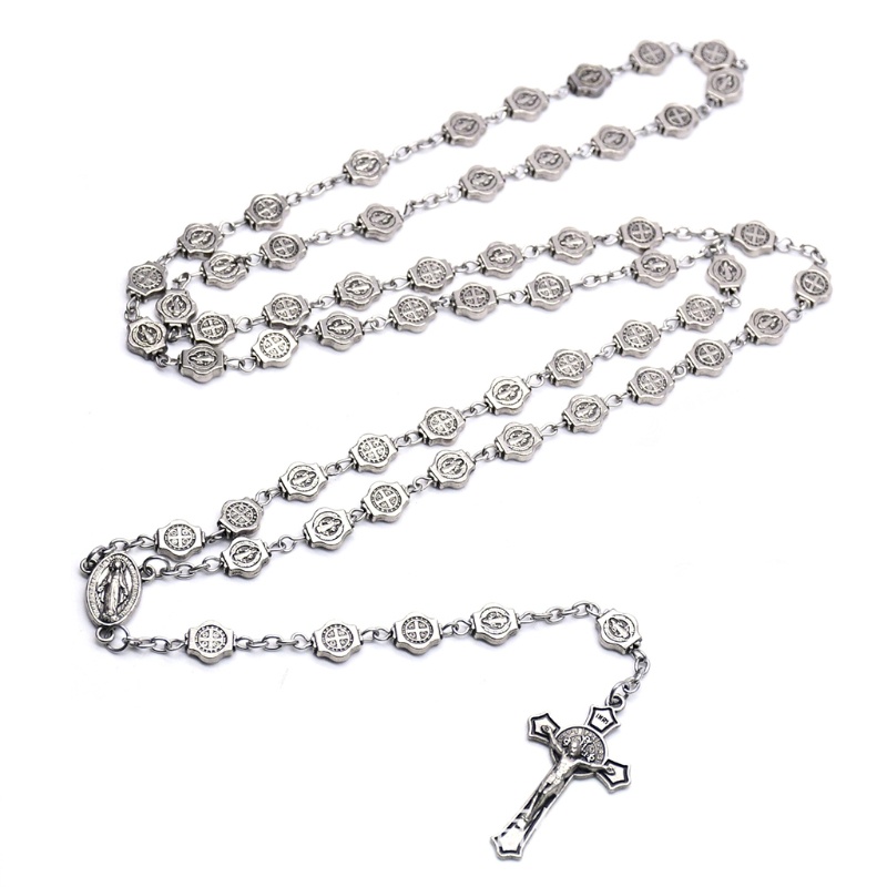 YOI Vintage Cho Chữ Thập Mân Côi Vòng Cổ Công Giáo Religoin Dành Cho Nam Nữ Bạc 8 Mm Bea