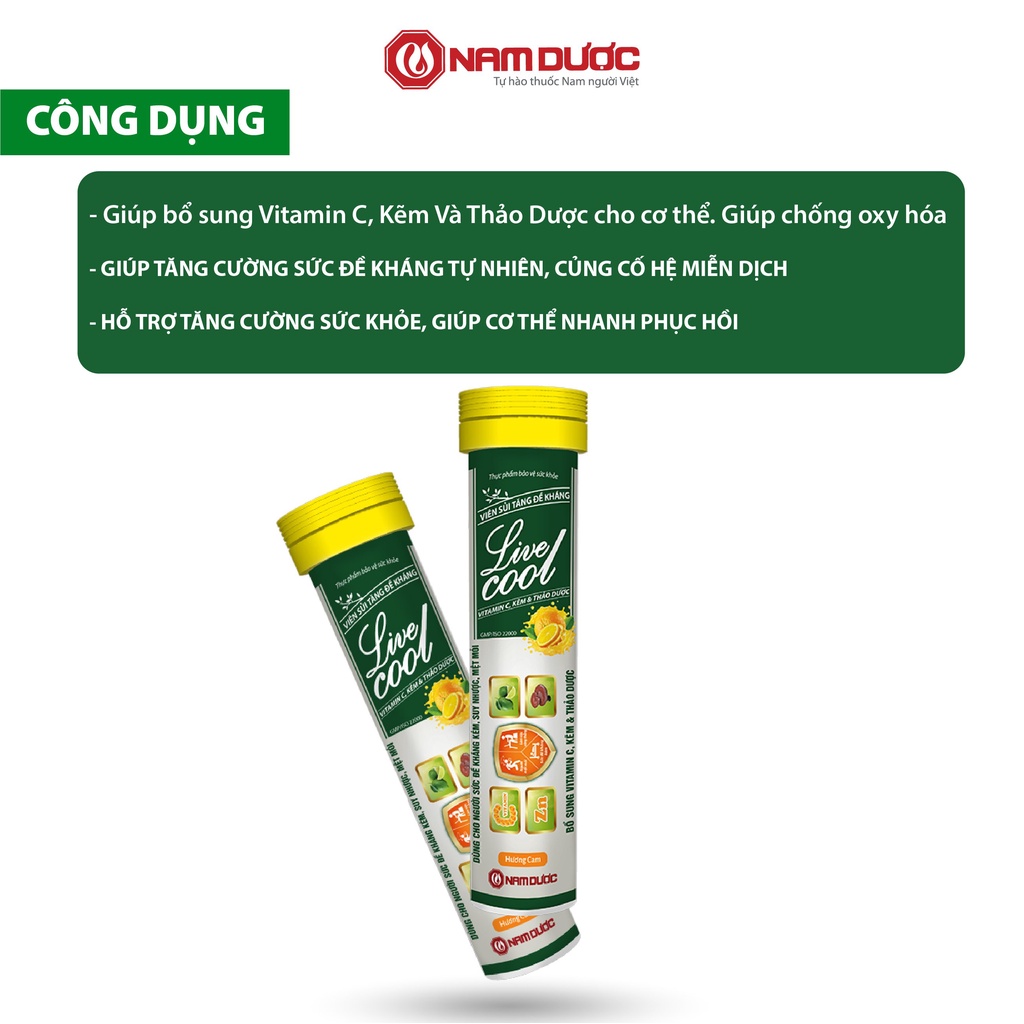 Ảnh Viên sủi tăng đề kháng Livecool Nam Dược 16 viên x 4g hương cam, bổ sung vitamin C, kẽm và thảo dược 3