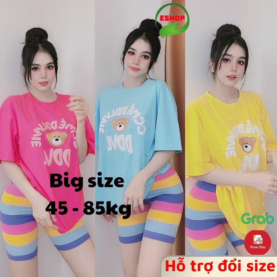 Bộ quần áo nữ mùa hè mặc nhà đẹp dễ thương bigsize đồ ngủ nữ thể thao quần lửng sọc thun cotton đi chơi biển AD14  ESHOP