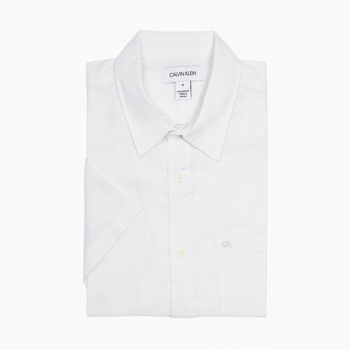 Áo sơ mi Calvin Klein Slim Fit Chambray Short Sleeve Shirt - White