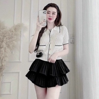 Áo len xốp viền đen trắng, chất len mongtoghi tay cộc 230