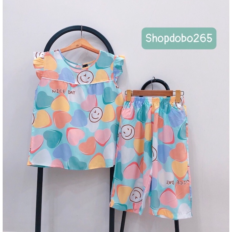 Đồ bộ lanh lửng mặc nhà tay cánh tiên phối viền chất mềm,mịn,mát hoạ tiết dễ thương size 45-65kg.