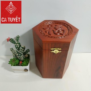 Hộp đựng CHÈ gỗ HƯƠNG CHẠM KHẮC CHỮ PHÚC TÀU - LOẠI CAO TO (ẢNH THẬT 100%)