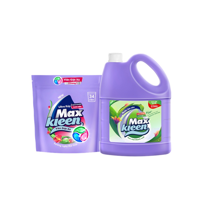 Ảnh Combo Túi Viên Giặt Xả MaxKleen (34 viên/túi) + Chai Lau sàn MaxKleen Ban mai thanh mát 3.6kg/chai 1