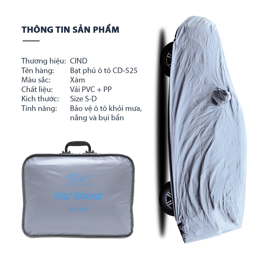 Bạt Phủ Ô Tô CIND CD525 7 Chỗ Size SD 2 Lớp PVC+PP