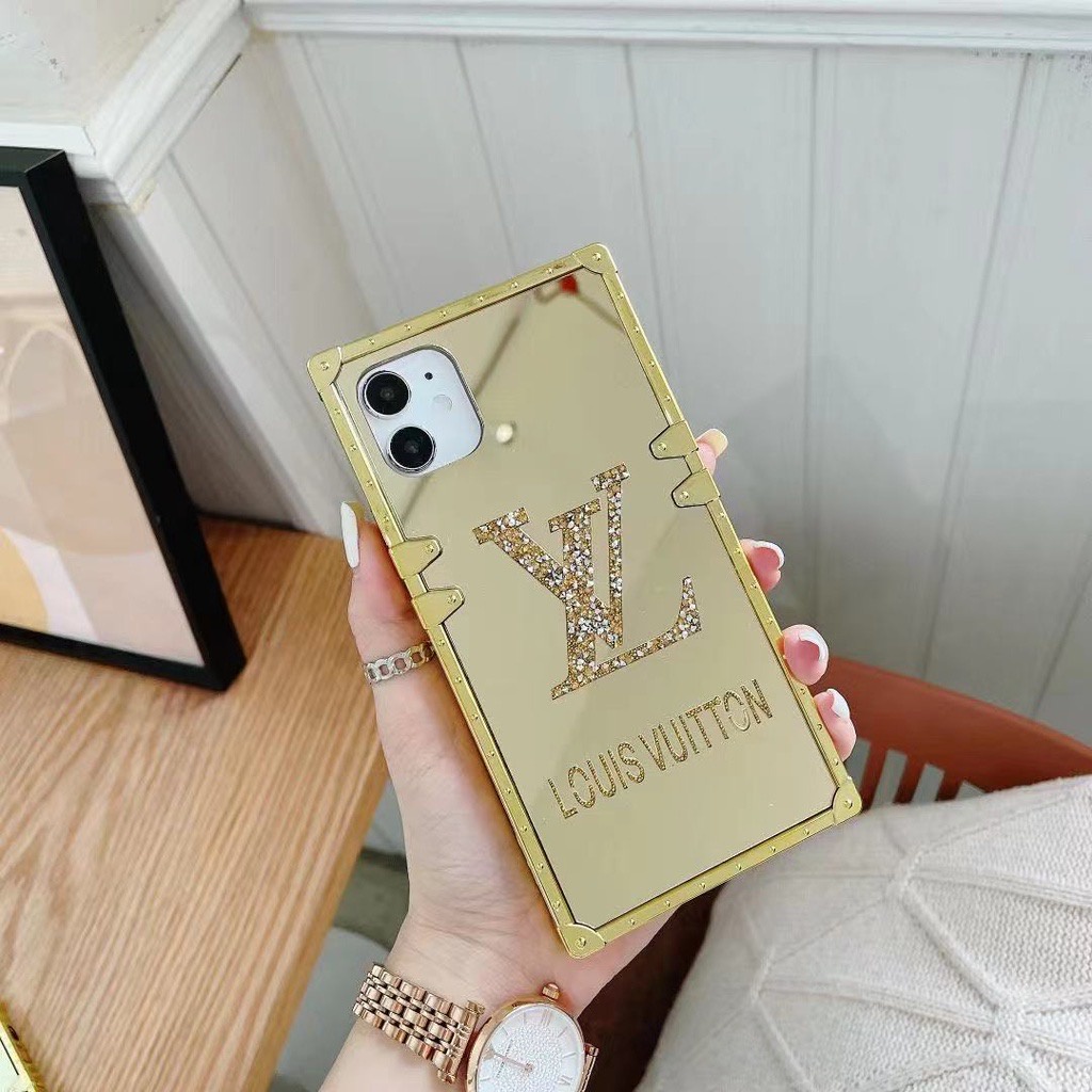 Realme 7 8 9 10 12 PRO 12X C67 C63 C61 C55 C53 C51 C11 C15 C12 C25 C30 C31 C33 C35 C21Y C25Y Flash Diamond Vàng Hợp Thời Trang Thương Hiệu Gương Kim Cương Giả Vuông Điện Thoại