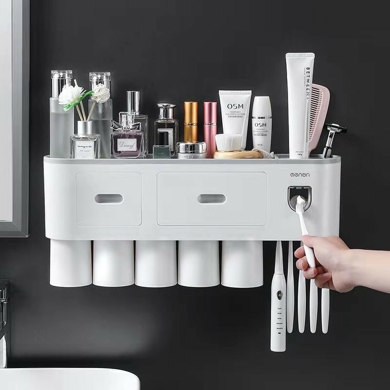 Ảnh Bộ nhả kem đánh răng tự động OENON, Giá treo bàn chải đánh răng dán tường gạch men kèm cốc - OEKEM 2