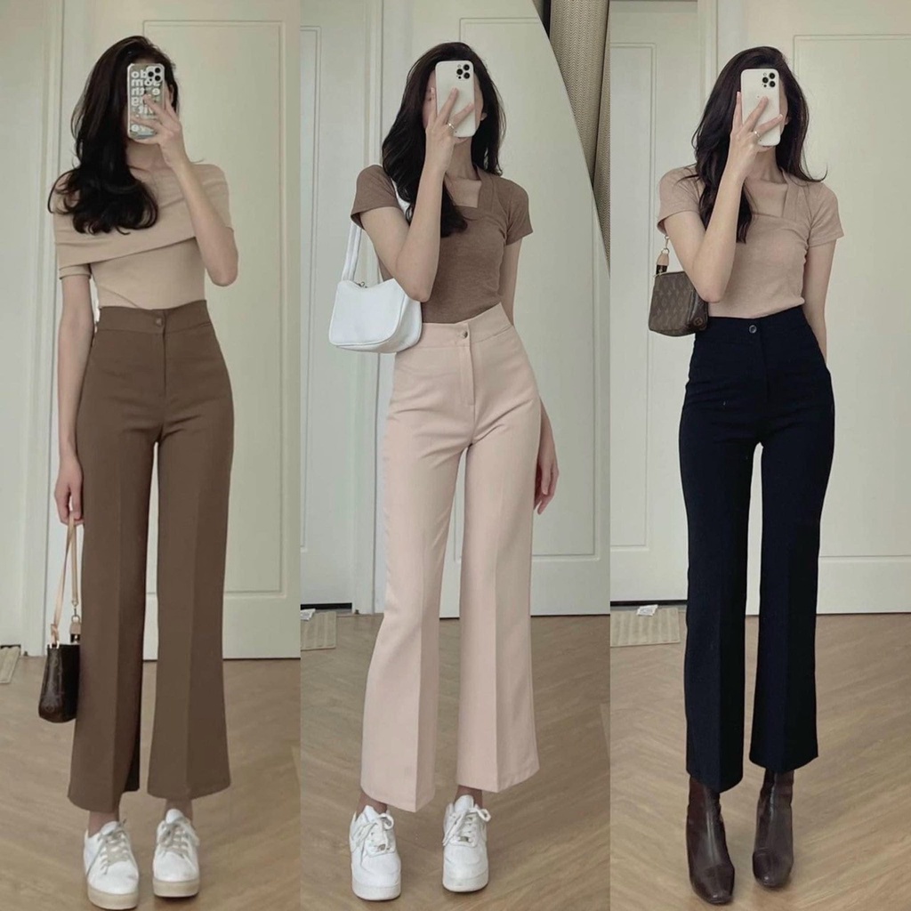 Quần Ống Loe Cạp Cao Chất Tuyết Mưa 1 Cúc 833 siêu xinh