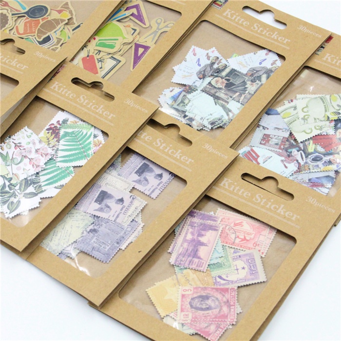 Sticker dán trang trí Kraft 30 miếng HD13-K57 nhãn dán trang trí kraft vintage bullet jounal decor sổ retro