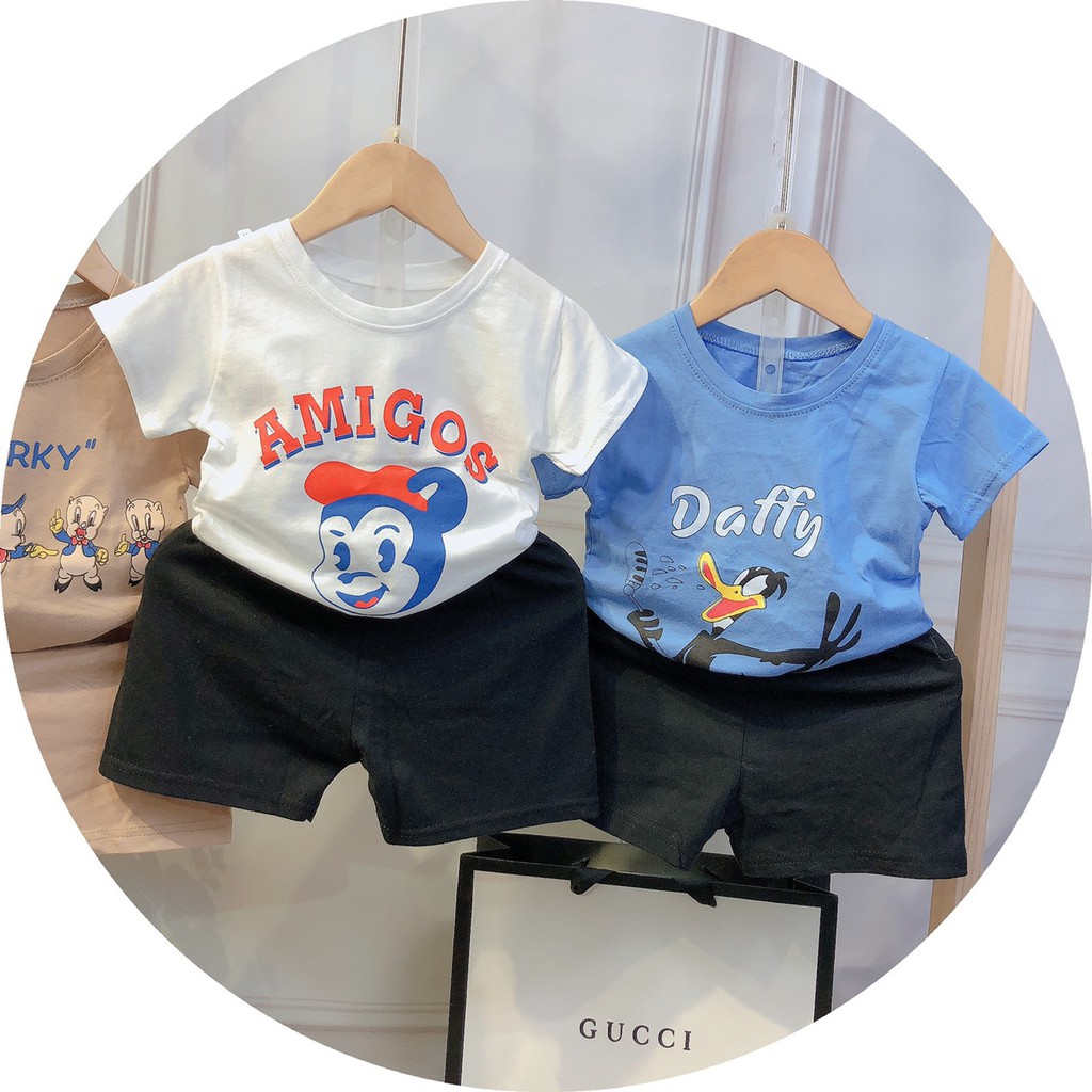 Bộ Cộc Tay Cotton Siêu Mát In Hình Cute Cho Bé Trai Bé Gái 8-18kg
