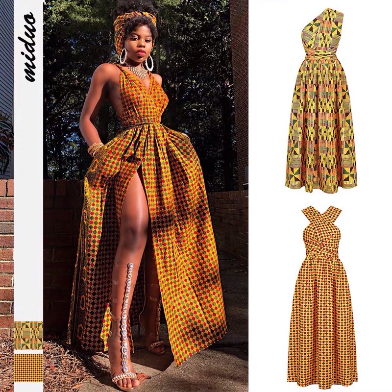 Váy Maxi Hoạ Tiết Phong Cách boho Màu vàng kẻ kazo
