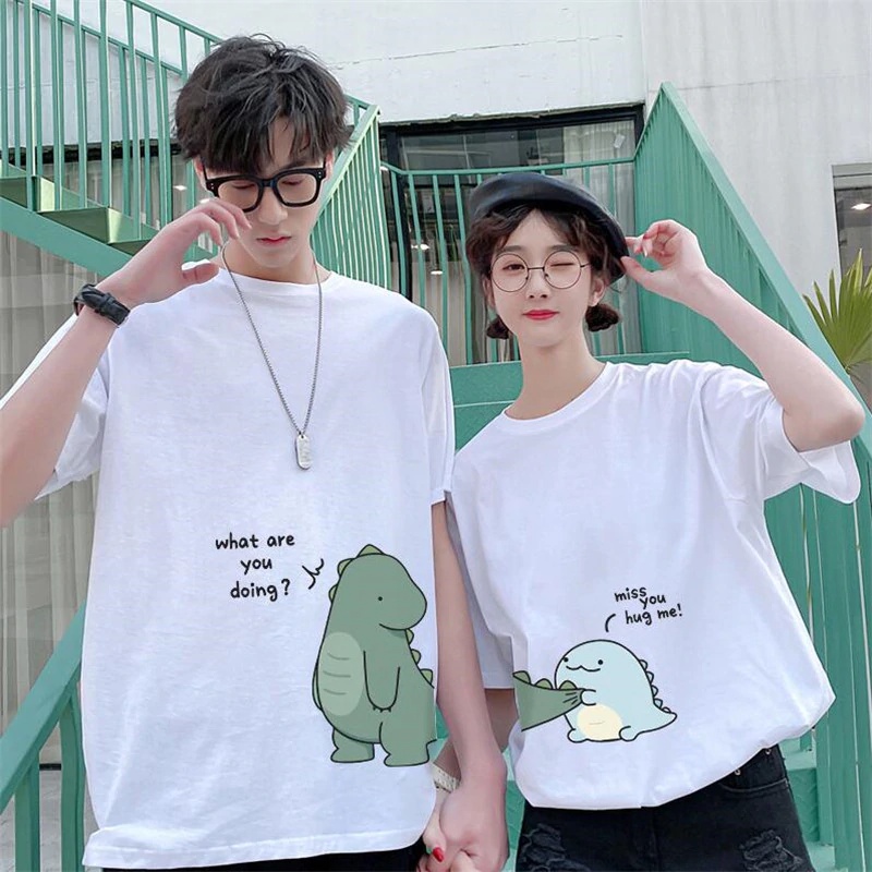 Áo Thun Tay Lỡ Unisex HappyFamily Form Rộng Họa Tiết Khủng Long Đáng Yêu Chất Cotton 100 Cao Cấp