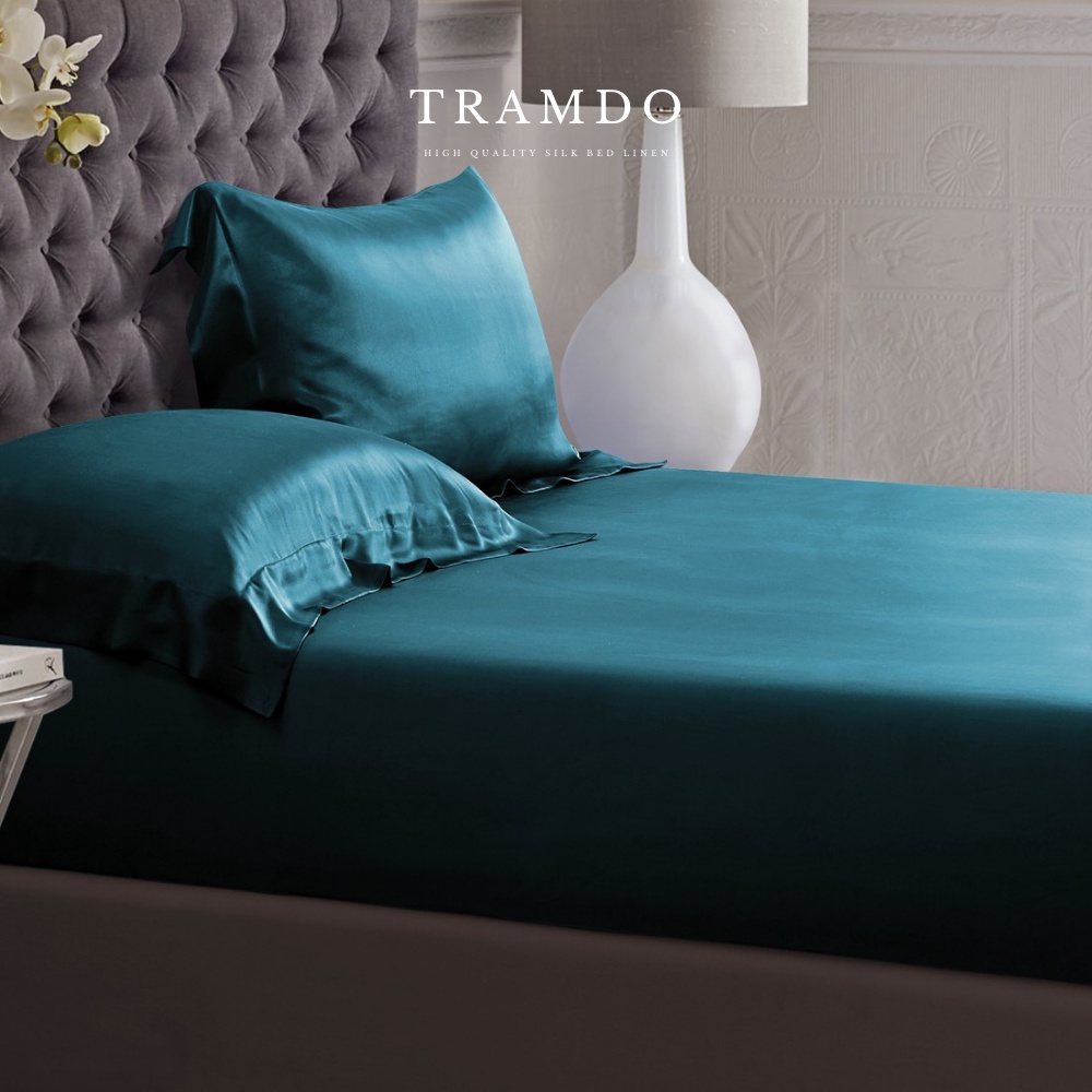 Ảnh Bộ Chăn Ga Gối Lụa Cao Cấp NITE9SILK TRAMDO BEDDING Màu Xanh Cổ Vịt 4