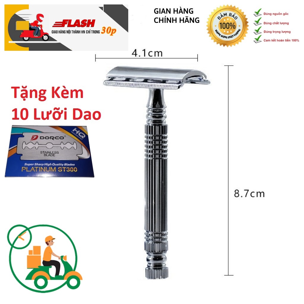 Dao cạo râu INOX cổ điển 6338 có thể thay lưỡi lam, Tặng kèm 10 lưỡi ...