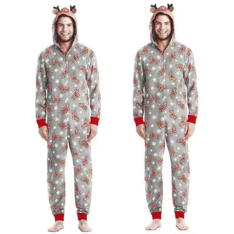 Dassbsug Gia Đình Cho Onesies Bộ Đồ Ngủ Nai Sừng Tấm Dễ Thương Có Mũ Trùm Đầu Giáng Sinh Áo liền quần Romp