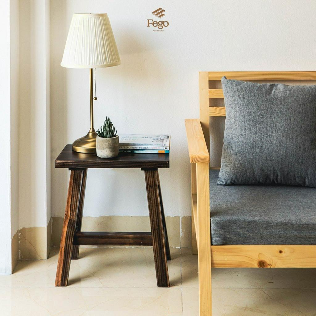 Ảnh Ghế đôn vuông FEGO gỗ thông tự nhiên cao 45cm phù hợp làm ghế cafe và ghế bàn ăn 3