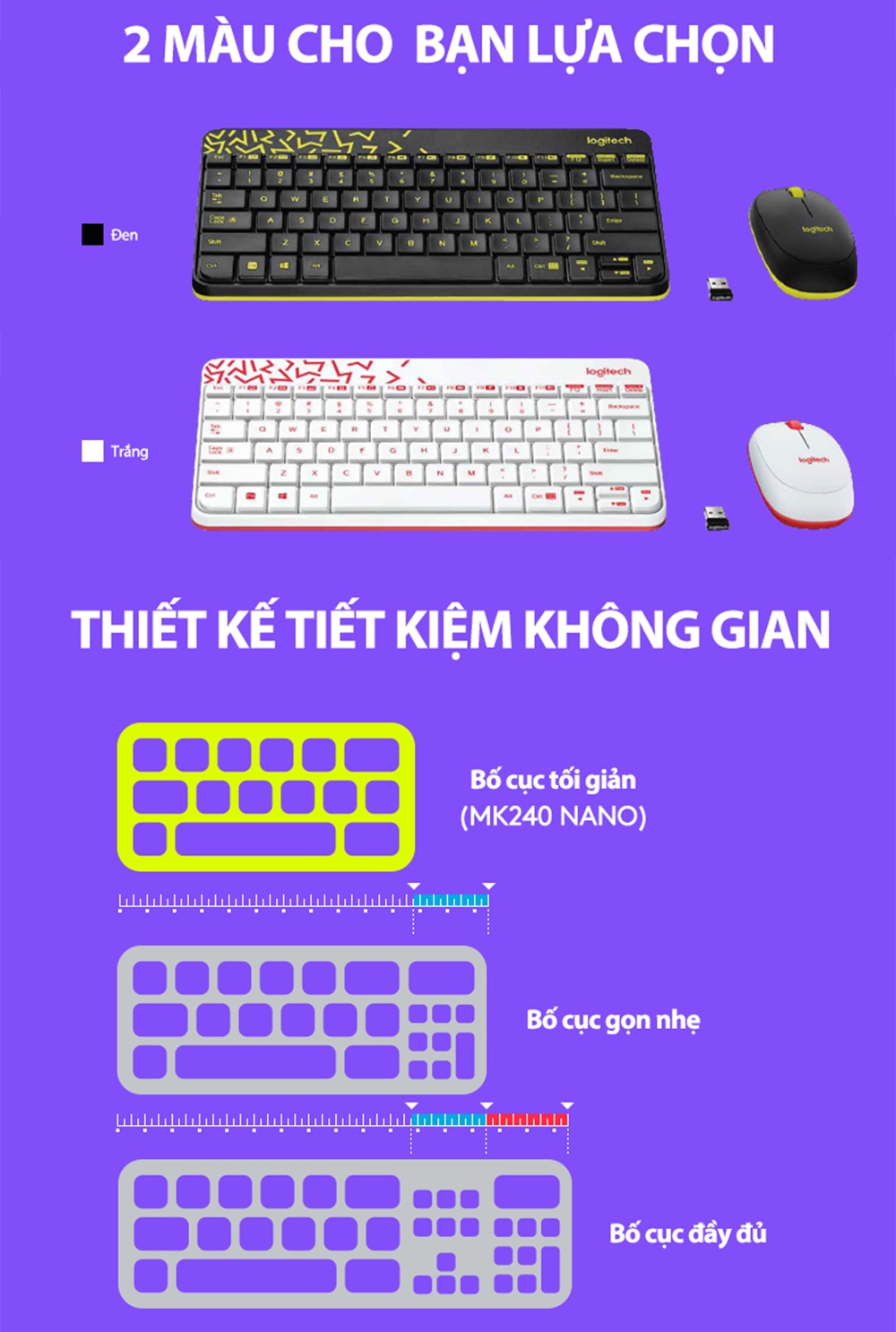 Mô tả Combo chuột phím không dây Logitech MK240 - nhỏ gọn, 1 đầu thu USB, pin lâu - 2
