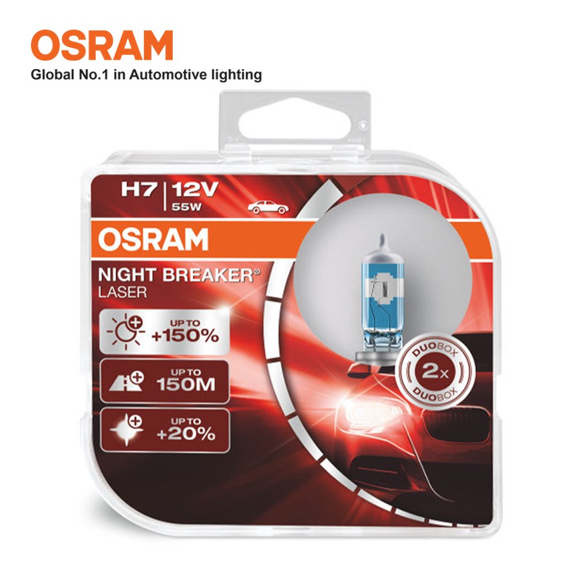 Combo 2 Bóng Đèn Halogen Tăng Sáng 150% OSRAM Night Breaker Laser H7 12V 55W