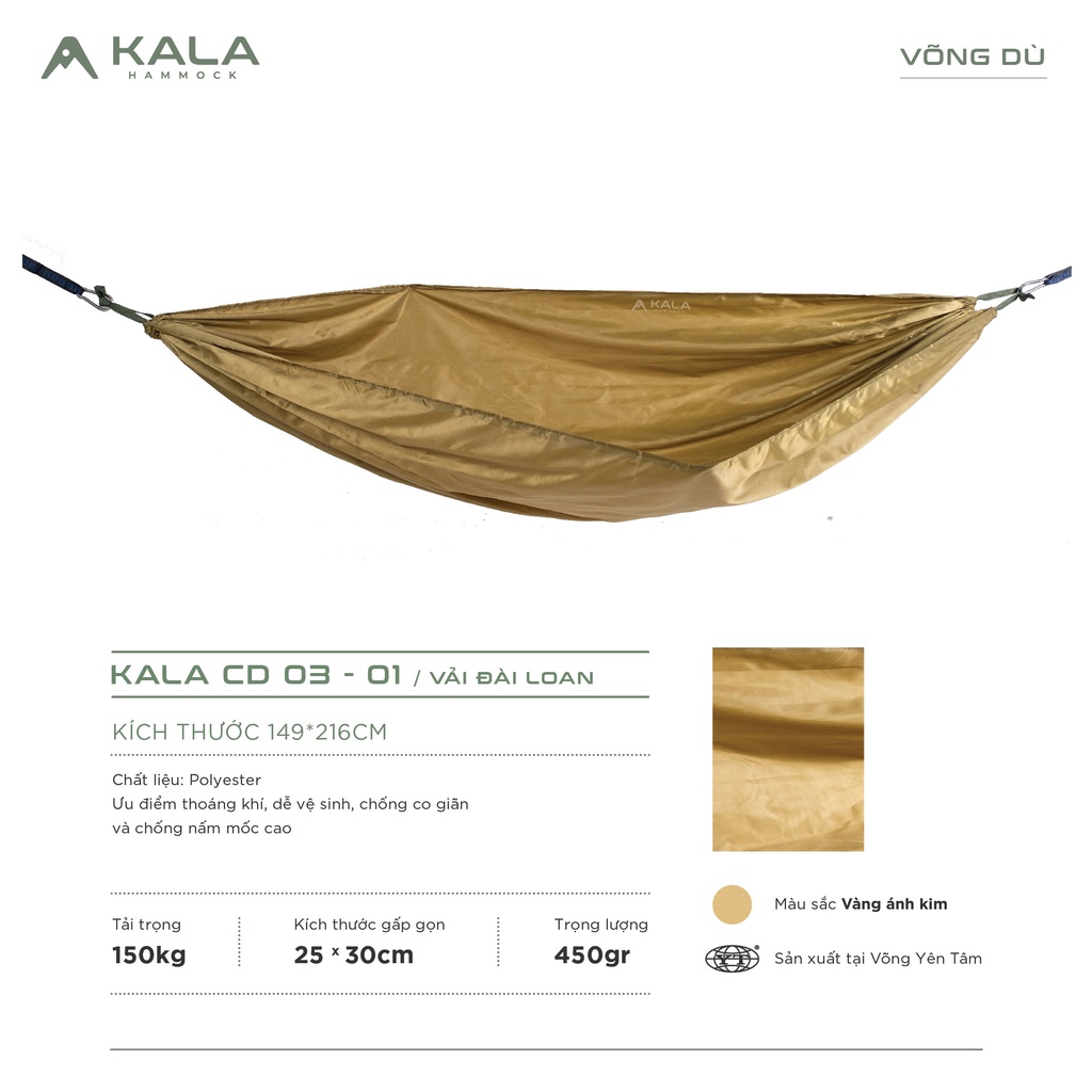 Võng dù vải polyester trơn 2 LỚP tặng 5m dây
