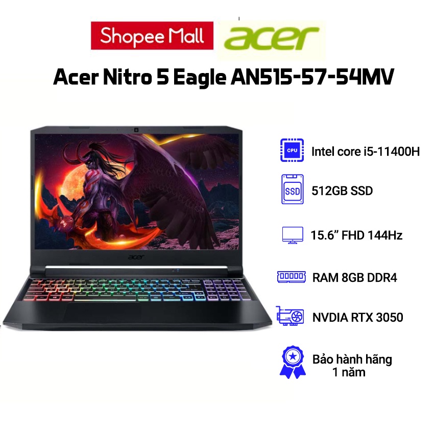 Laptop Acer Nitro 5 Eagle An515 57 54mv I5 11400h 8gb Rtx 3050 512gb Win 11 Shopee 4777