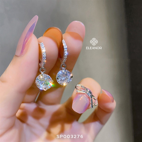 Bông tai nữ chuôi bạc 925 Eleanor Accessories đính đá khuyên tai dáng thả phụ kiện trang sức 3276