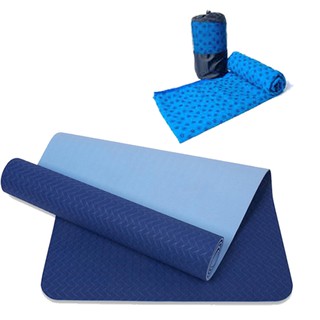 Combo Thảm Tập Yoga TPE 6mm 2 Lớp + Khăn Trải Thảm Chống Thấm,Chống Trơn Trượt Đại Nam Sport