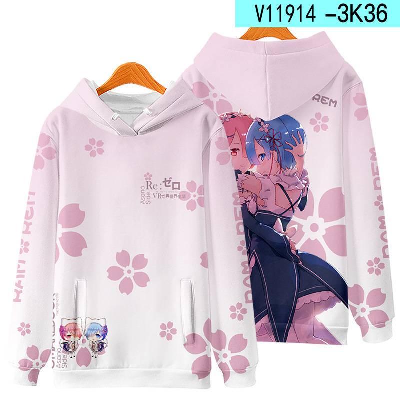 Siy7 Re Zero Rem Ram Áo Anime Dài Tay Unisex Có Mũ Trùm Đầu Áo Thường Ngày Rời Thời Trang Áo Plus Kích Thước