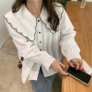 Phong cách hàn quốc nữ nữ dáng rộng áo sơ mi dài tay áo baju baju wanita lengan panjang