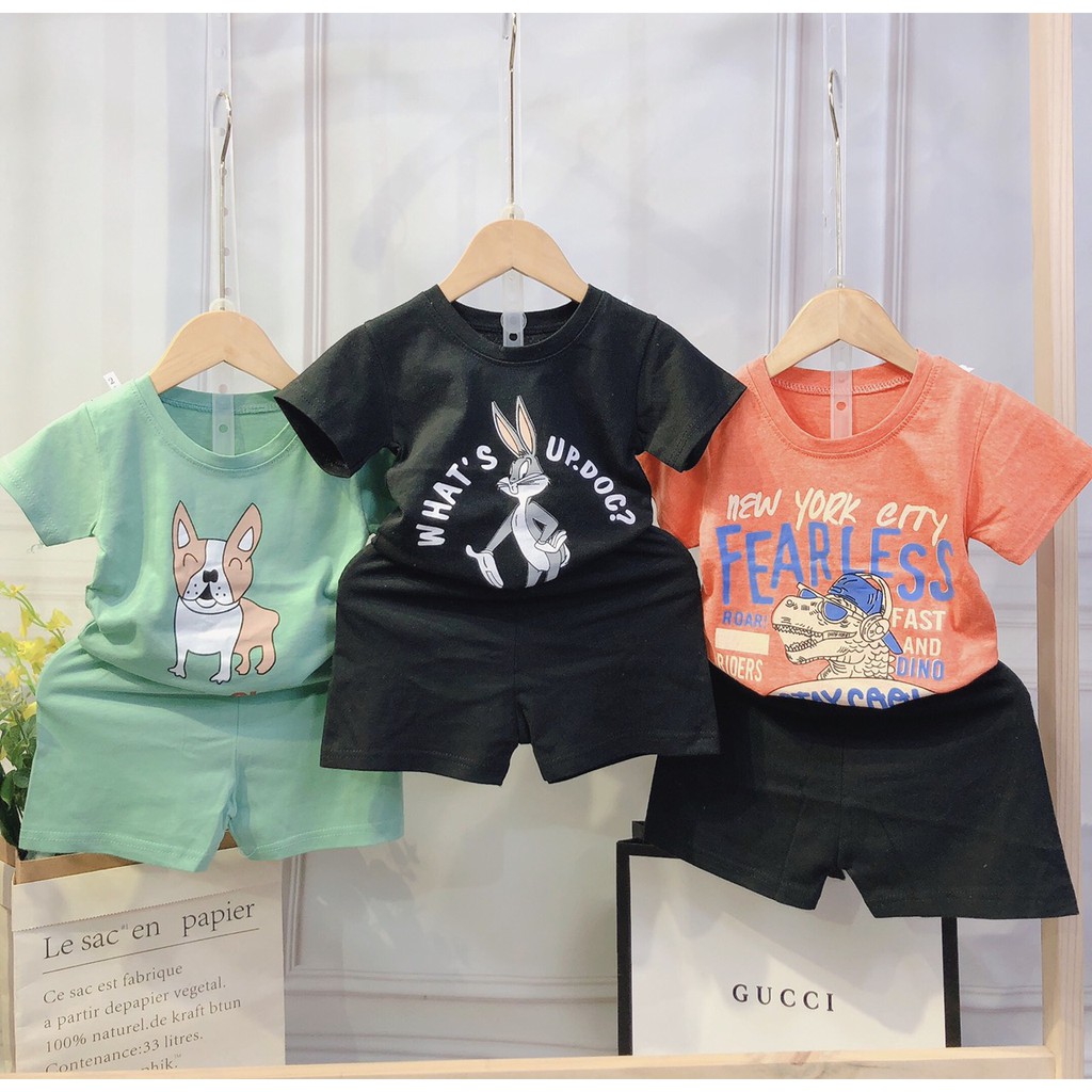 Bộ Cộc Tay Cotton Siêu Mát In Hình Cute Cho Bé Trai Bé Gái 8-18kg